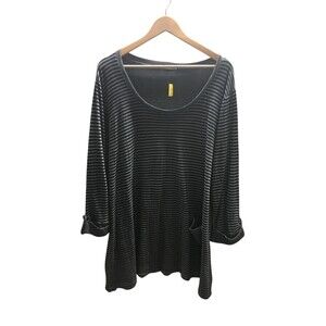 Russ Berens Top Women's Size XL Black White Stripes Cotton Blend Long Sleeve